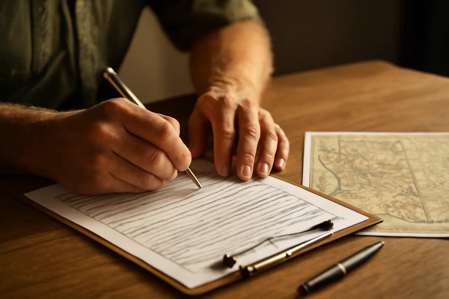 Hands filling out Arizona wildlife rehabilitation license renewal form on a desk with natural light.
