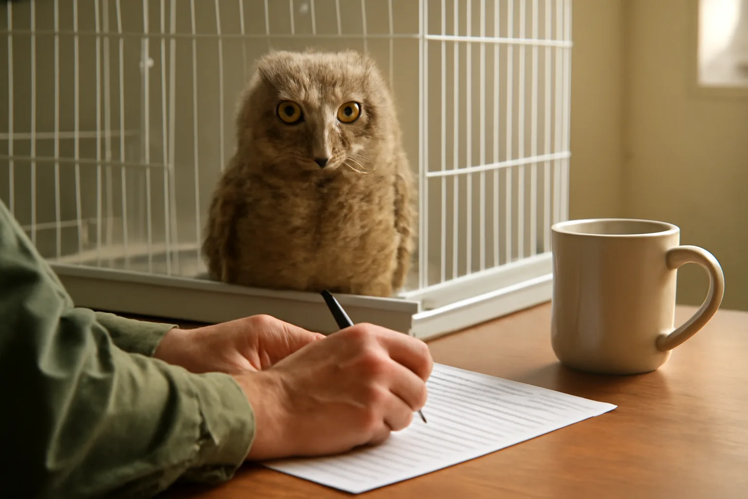 Hands completing a wildlife rehabilitator license renewal form in a Colorado clinic