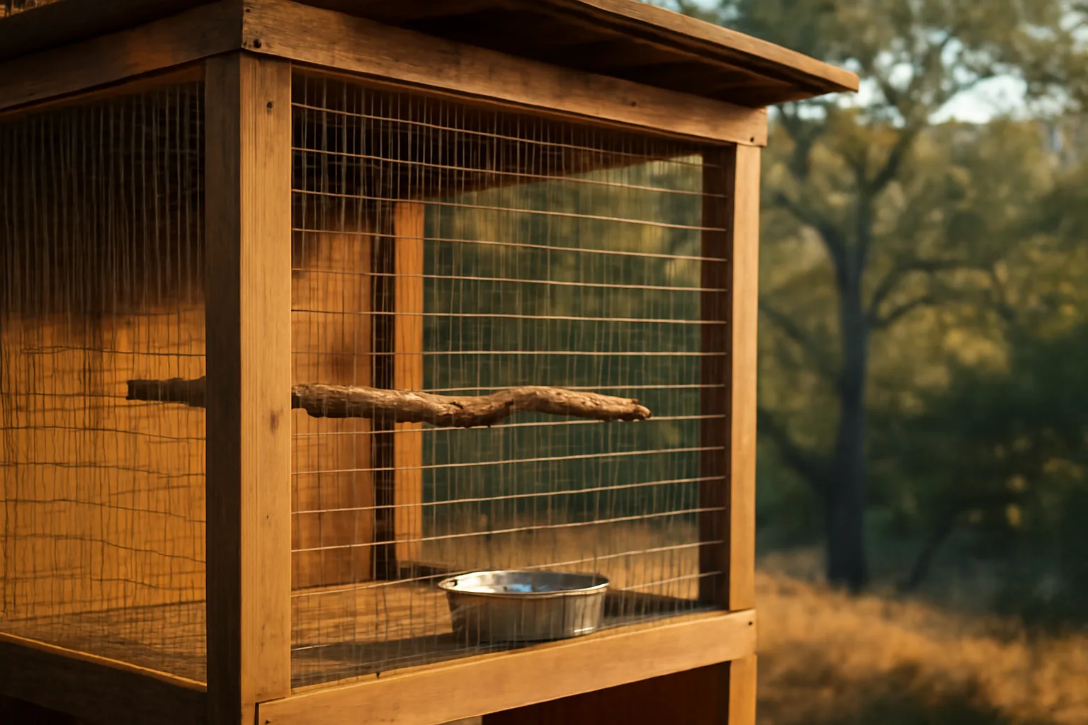 Simple wildlife rehabilitation enclosure in a California oak woodland